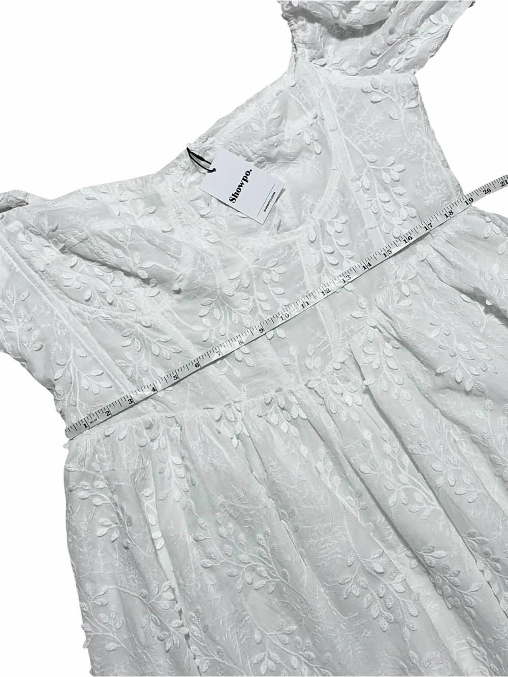 SHOWPO. NWT White Embroidered Puff Sleeve Corset Esthela Mini Dress - Picture 9 of 14